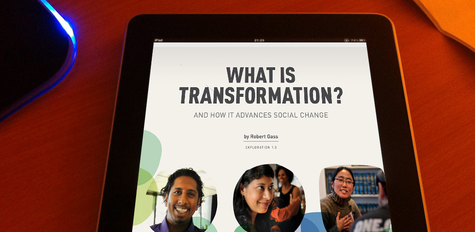tablet computer showing the cover of What is Transformation?